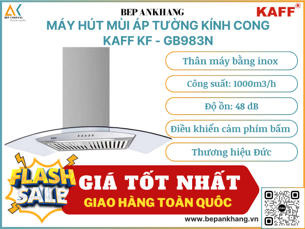 Máy hút mùi áp tường kính cong Kaff KF - GB983N - Thương hiệu Đức